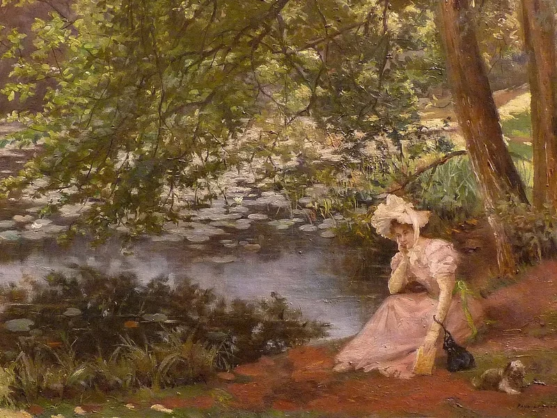 1860-Paul Emmanuel Legrand - Sognando ad occhi aperti in riva all'acqua